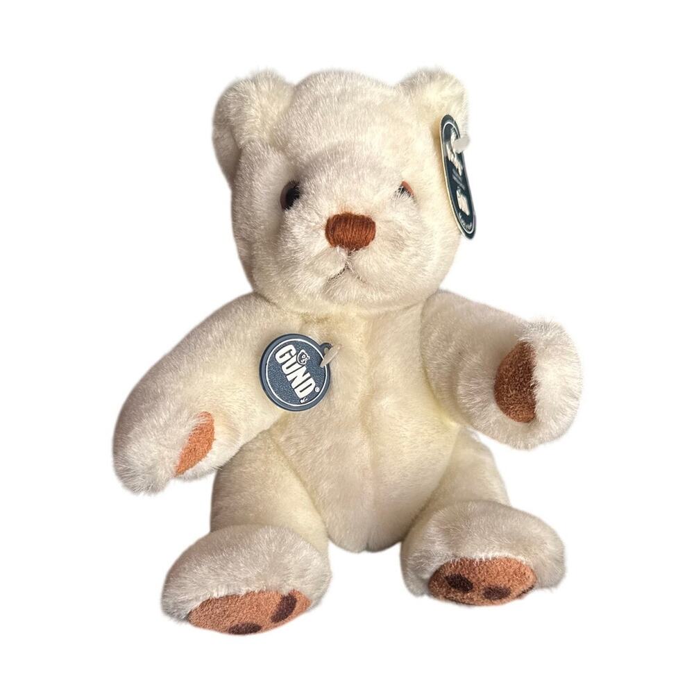 New With‎ Tags Vintage GUND 1983 Cream Ivory Color Teddy Bear Fully Jointed